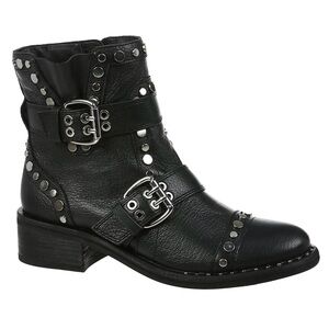 Sam Edelman Drea Moto Black Leather Stud Buckle Biker Boots